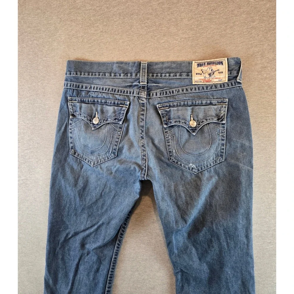 True Religion Straight Jeans Mens 40 Blue Medium Wash Horseshoe Flap Pocket